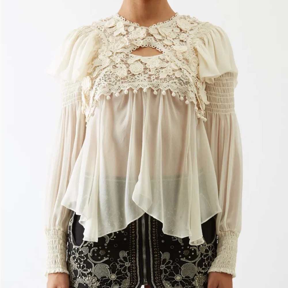 Isabel Marant Rokia cutout crochet trimmed silk blouse in cream - Picture 2 of 8